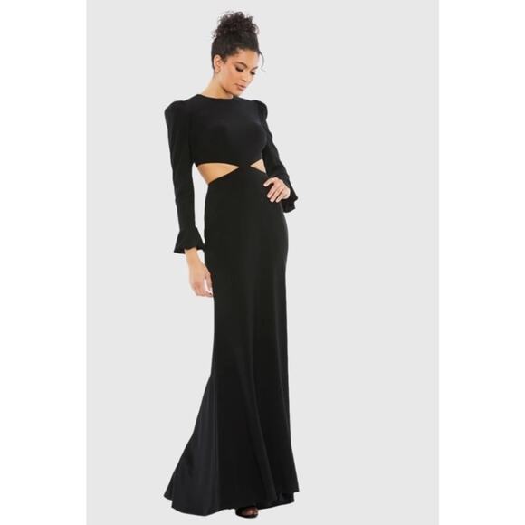 Mac Duggal Dresses & Skirts - Mac Duggal 67944 Black Long Sleeve Cut Out Gown Size 8 Puff Shoulder NWT $398
